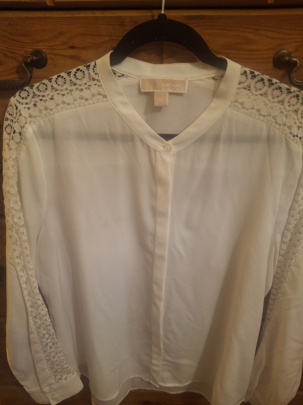 Michael Kors Ivory Lace Shoulder Button-Front Blouse